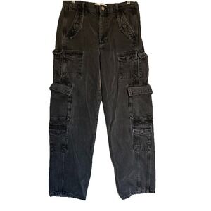 ZARA Womens 8 10-Pocket Cotton Denim Cargo Jeans Y2K‎ 90s Grunge Baggy Skate